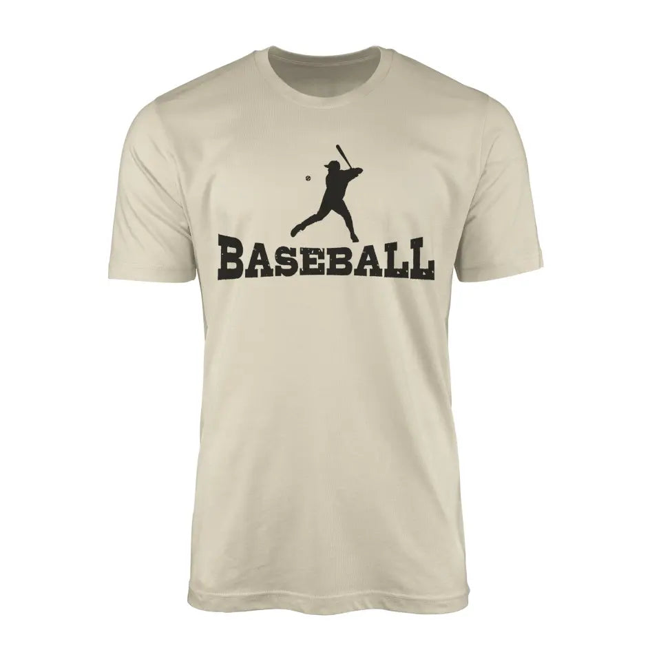 basic baseball with baseball player icon on a mens t-shirt with a black graphic