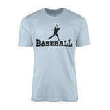 basic baseball with baseball player icon on a mens t-shirt with a black graphic