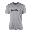 custom baseball mascot and baseball player name on a mens t-shirt with a black graphic