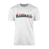 custom baseball mascot and baseball player name on a mens t-shirt with a black graphic