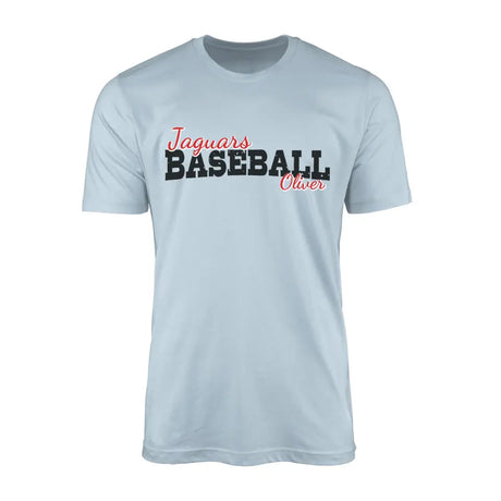 custom baseball mascot and baseball player name on a mens t-shirt with a black graphic