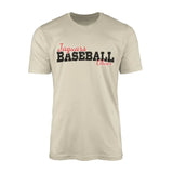 custom baseball mascot and baseball player name on a mens t-shirt with a black graphic