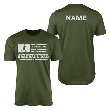 baseball dad horizontal flag with baseball player name on a mens t-shirt with a white graphic