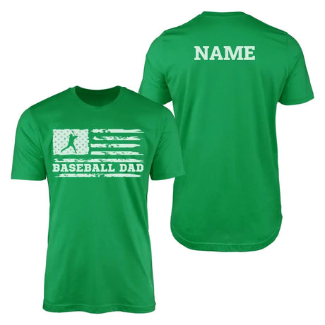 baseball dad horizontal flag with baseball player name on a mens t-shirt with a white graphic