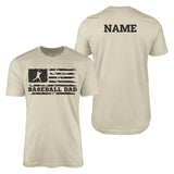 baseball dad horizontal flag with baseball player name on a mens t-shirt with a black graphic