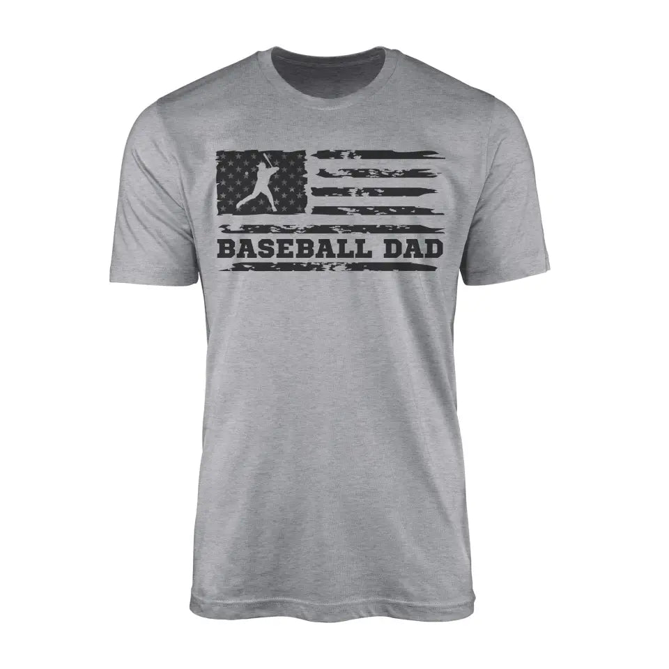 baseball dad horizontal flag on a mens t-shirt with a black graphic
