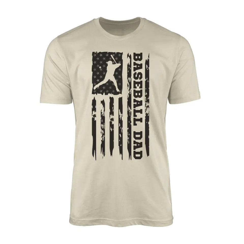 baseball dad vertical flag on a mens t-shirt with a black graphic