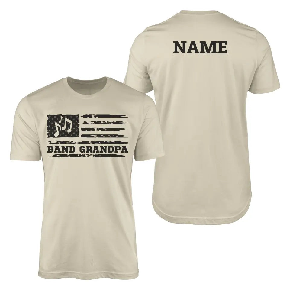 band grandpa horizontal flag with musician name on a mens t-shirt with a black graphic