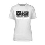 gymnastics grandma horizontal flag on a unisex t-shirt with a black graphic