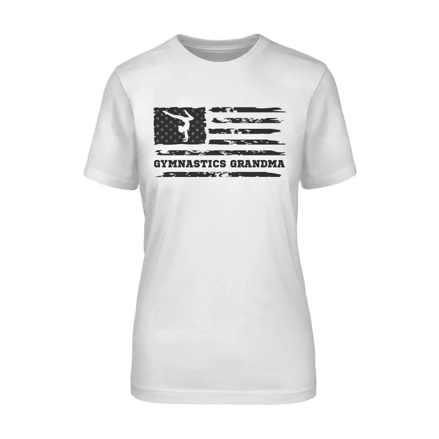 gymnastics grandma horizontal flag on a unisex t-shirt with a black graphic