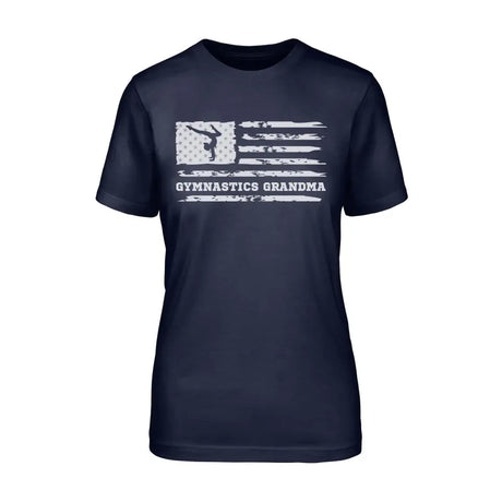 gymnastics grandma horizontal flag on a unisex t-shirt with a white graphic