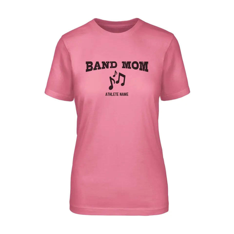 band mom with musician icon and musician name on a unisex t-shirt with a black graphic