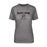 band mom with musician icon and musician name on a unisex t-shirt with a black graphic