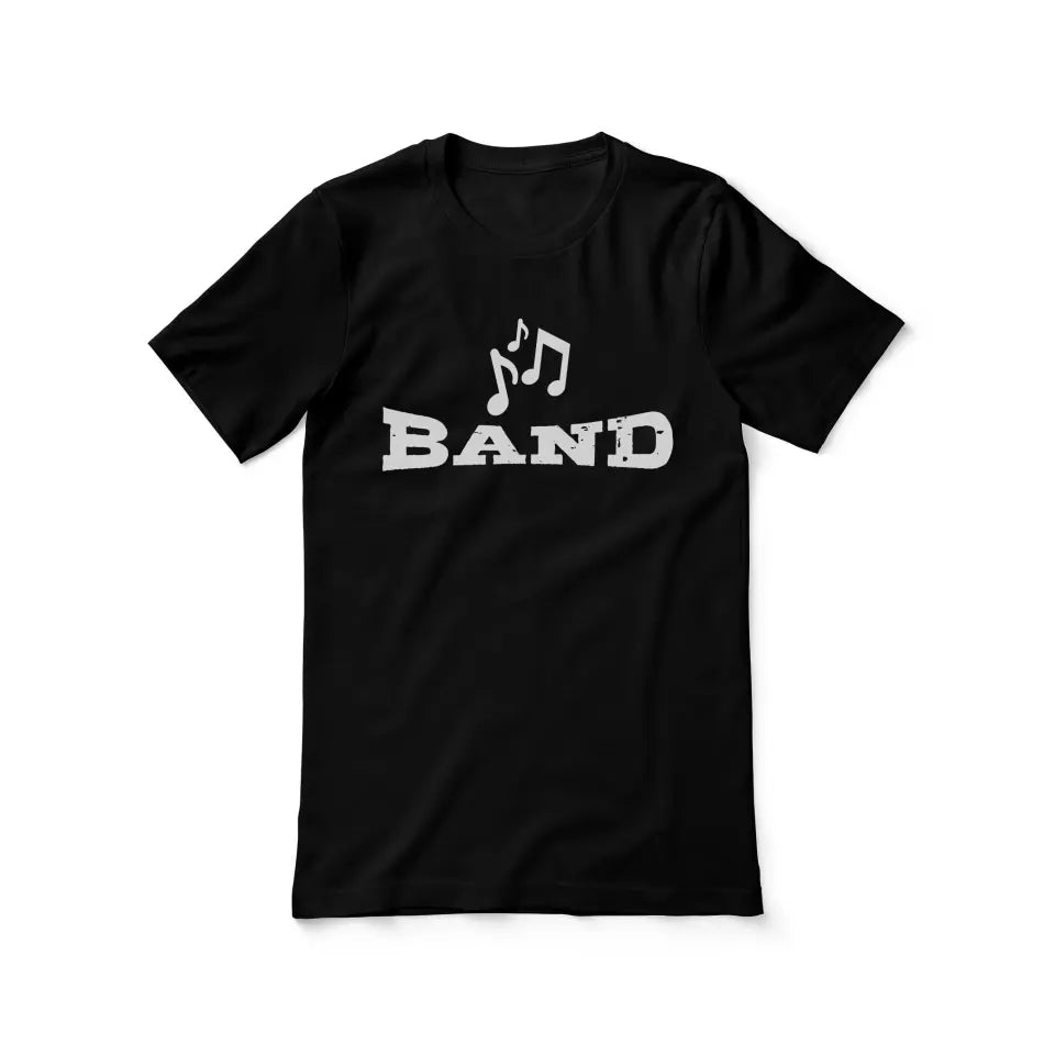 basic band with musician icon on a unisex t-shirt with a white graphic