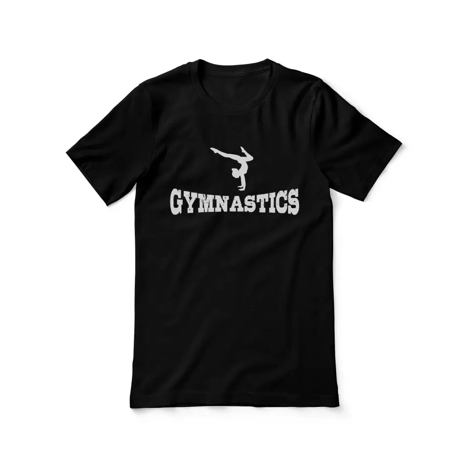 basic gymnastics with gymnast icon on a unisex t-shirt with a white graphic