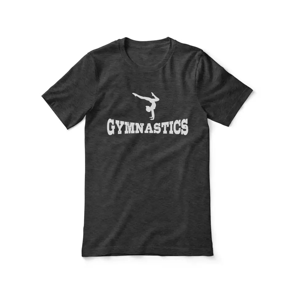 basic gymnastics with gymnast icon on a unisex t-shirt with a white graphic