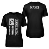 band mom vertical flag with musician name on a unisex t-shirt with a white graphic