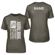 band mom vertical flag with musician name on a unisex t-shirt with a white graphic