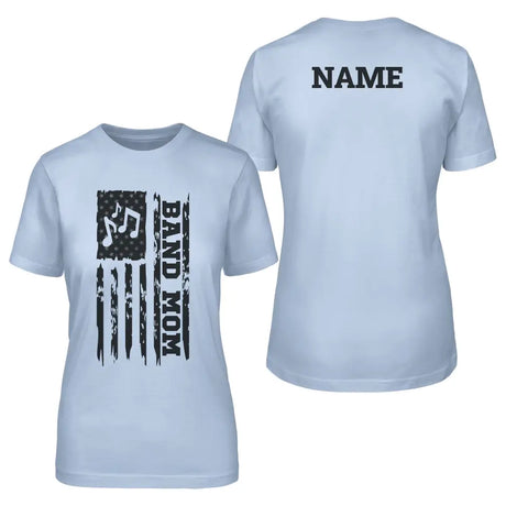 band mom vertical flag with musician name on a unisex t-shirt with a black graphic