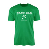 band dad with musician icon and musician name on a mens t-shirt with a white graphic