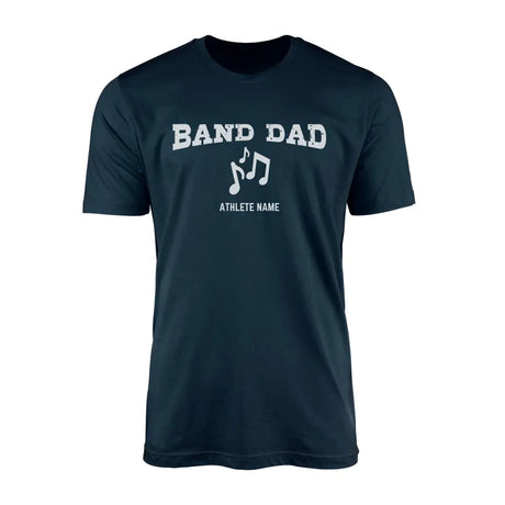 band dad with musician icon and musician name on a mens t-shirt with a white graphic