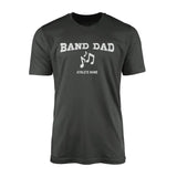 band dad with musician icon and musician name on a mens t-shirt with a white graphic