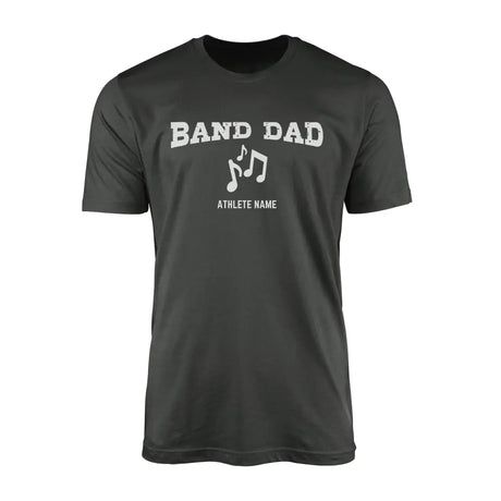 band dad with musician icon and musician name on a mens t-shirt with a white graphic