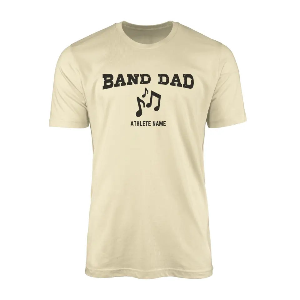 band dad with musician icon and musician name on a mens t-shirt with a black graphic