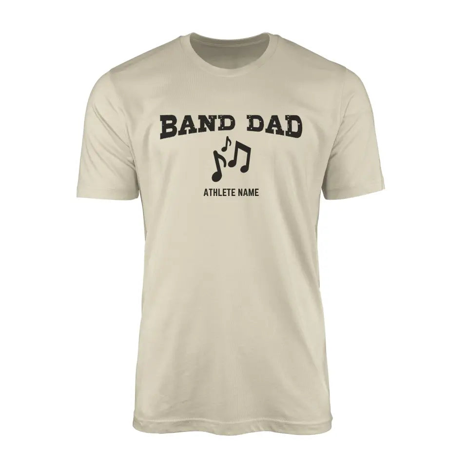 band dad with musician icon and musician name on a mens t-shirt with a black graphic