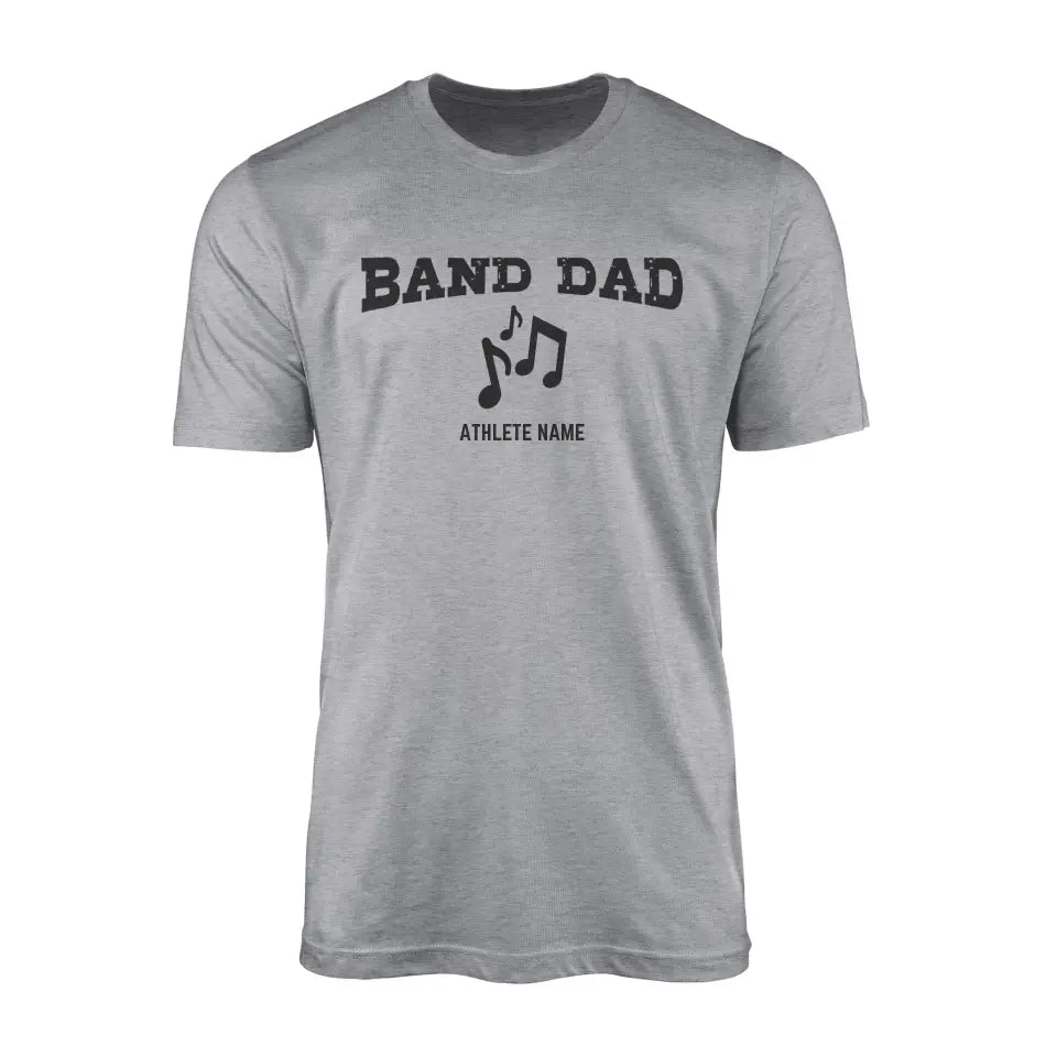 band dad with musician icon and musician name on a mens t-shirt with a black graphic