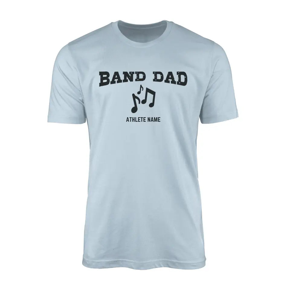 band dad with musician icon and musician name on a mens t-shirt with a black graphic