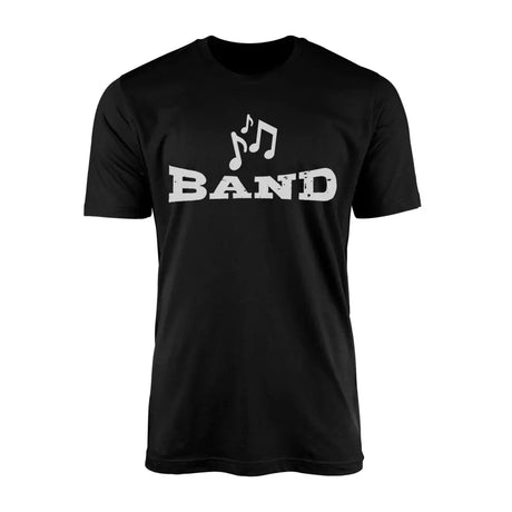 basic band with musician icon on a mens t-shirt with a white graphic