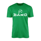 basic band with musician icon on a mens t-shirt with a white graphic