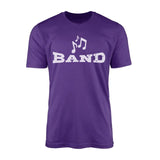 basic band with musician icon on a mens t-shirt with a white graphic