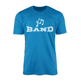 basic band with musician icon on a mens t-shirt with a white graphic