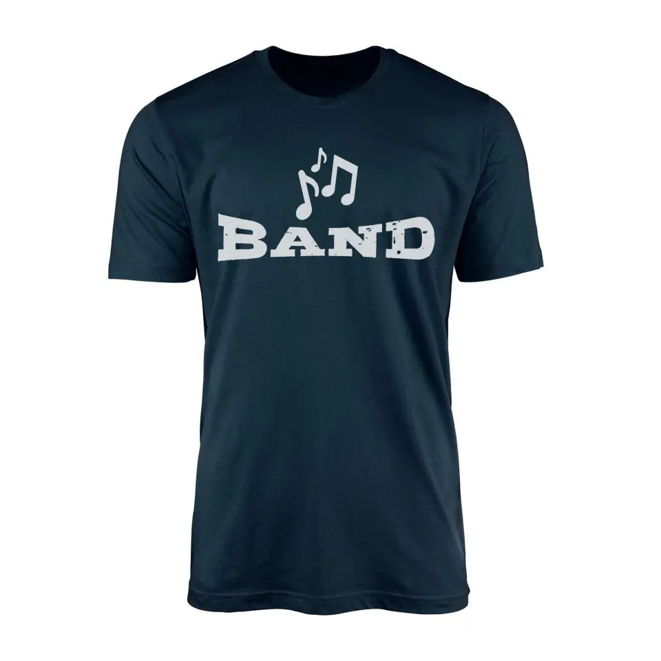 basic band with musician icon on a mens t-shirt with a white graphic