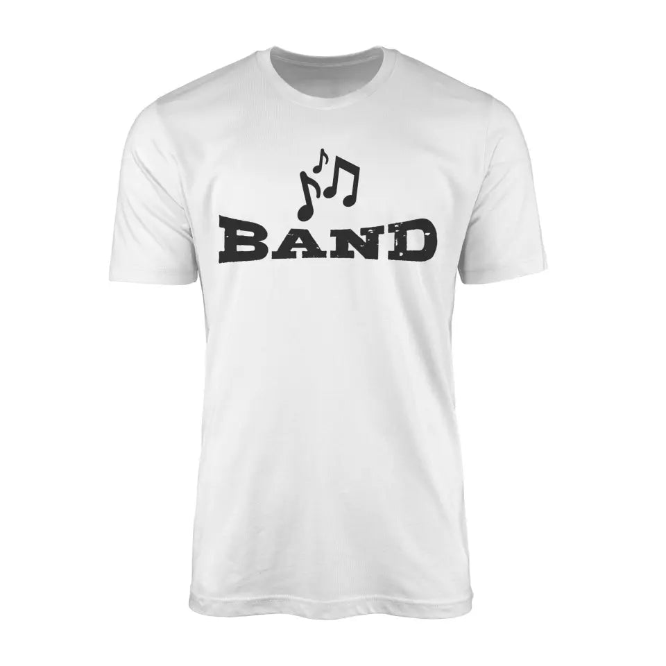 basic band with musician icon on a mens t-shirt with a black graphic