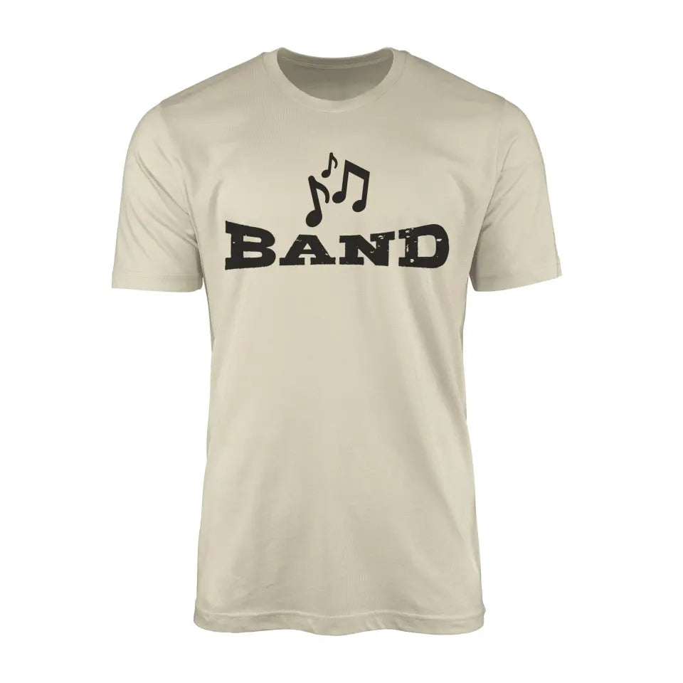 basic band with musician icon on a mens t-shirt with a black graphic