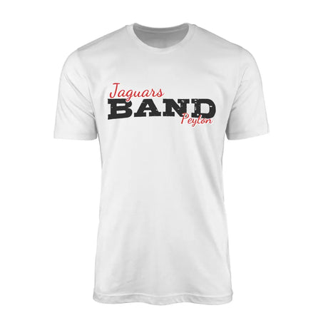 custom band mascot and musician name on a mens t-shirt with a black graphic