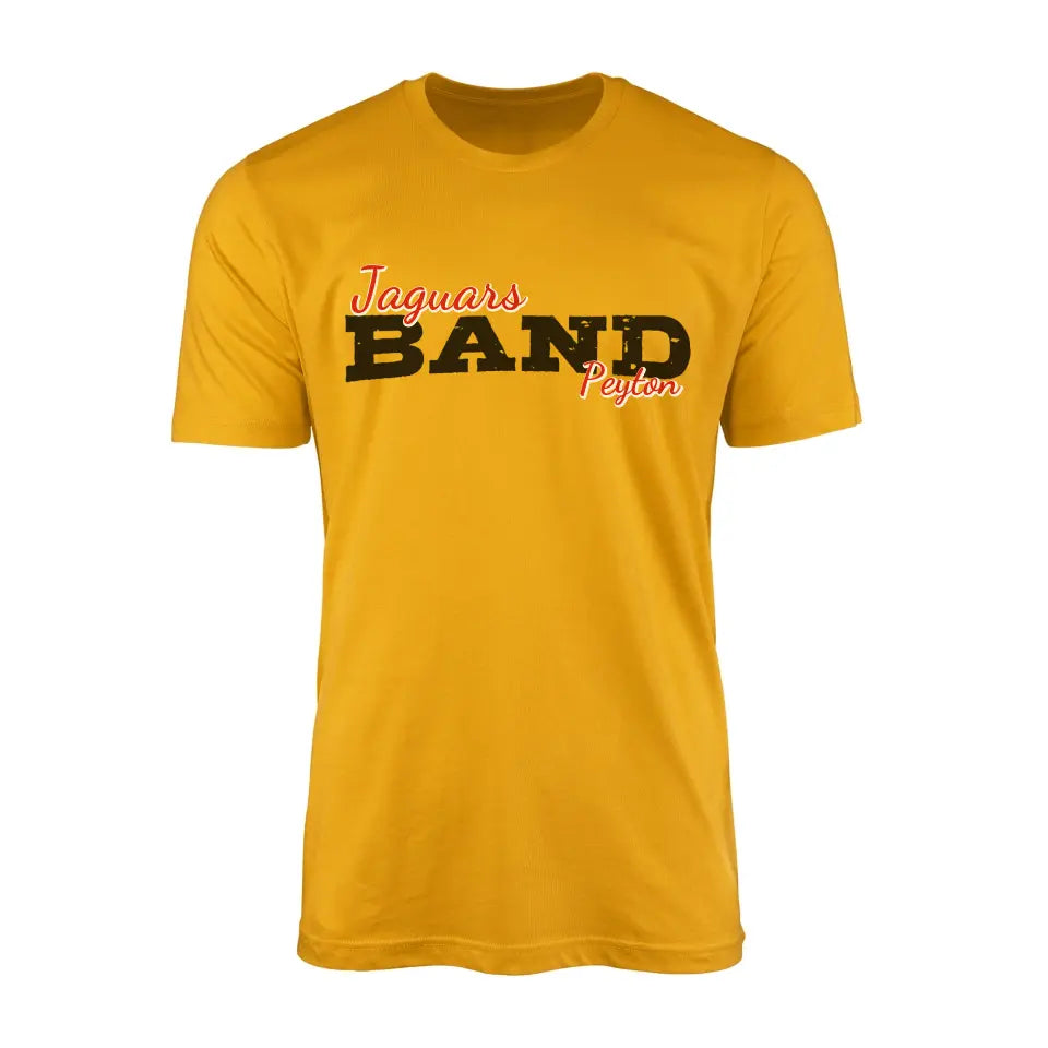 custom band mascot and musician name on a mens t-shirt with a black graphic