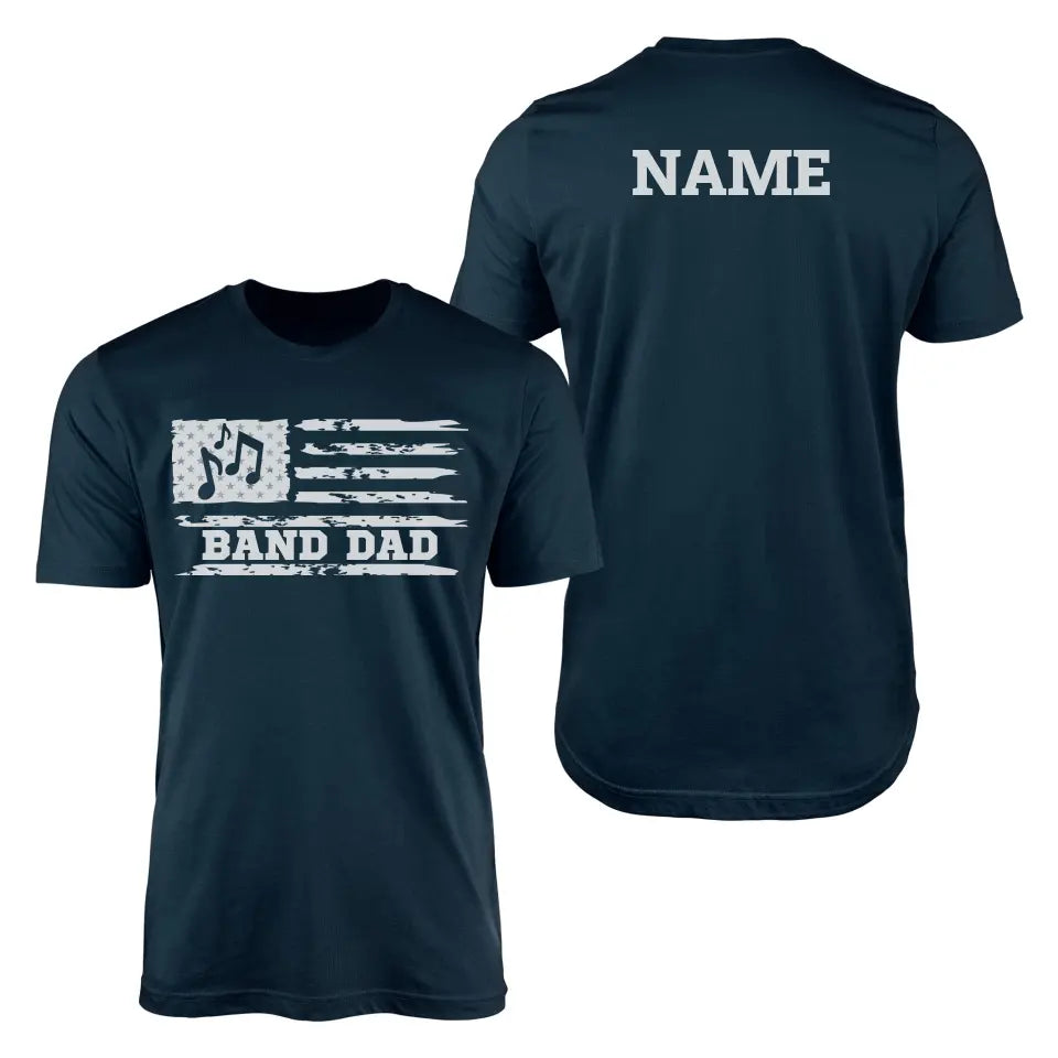 band dad horizontal flag with musician name on a mens t-shirt with a white graphic