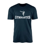 basic gymnastics with gymnast icon on a mens t-shirt with a white graphic