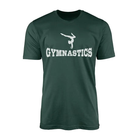basic gymnastics with gymnast icon on a mens t-shirt with a white graphic