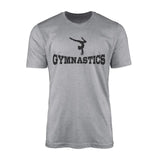 basic gymnastics with gymnast icon on a mens t-shirt with a black graphic