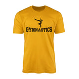 basic gymnastics with gymnast icon on a mens t-shirt with a black graphic