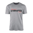 custom gymnastics mascot and gymnast name on a mens t-shirt with a black graphic