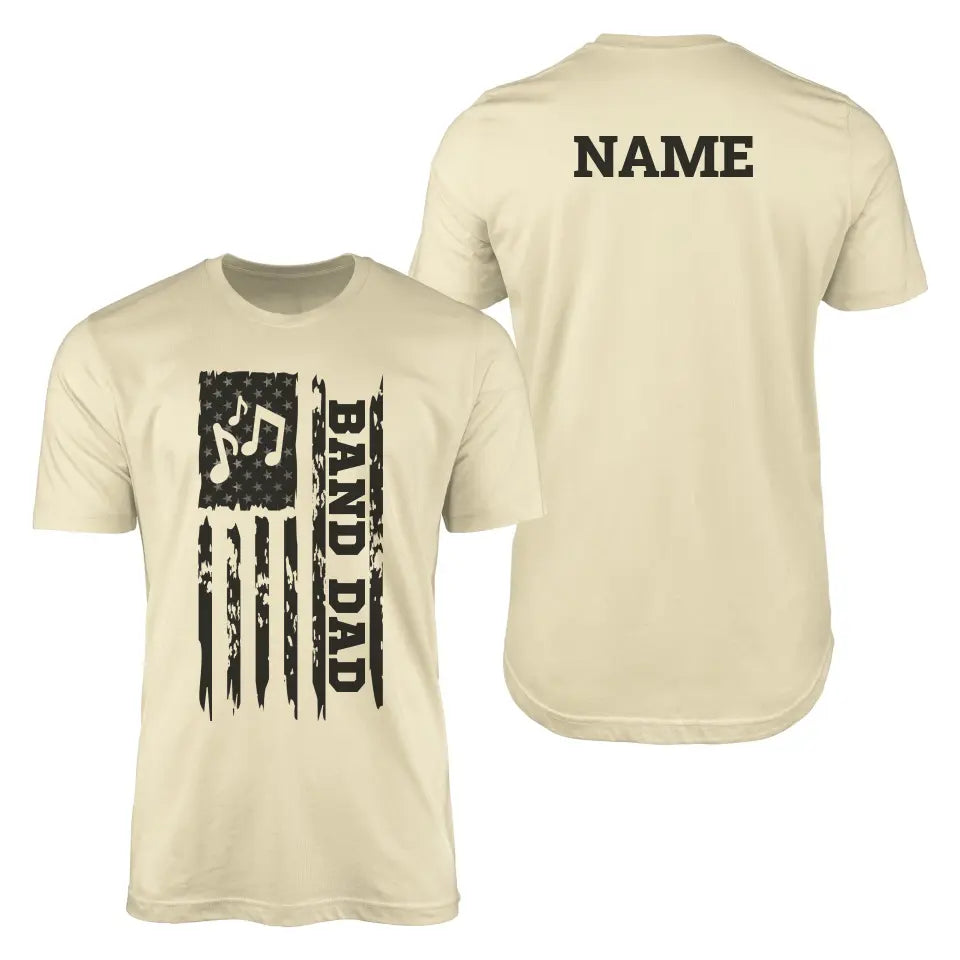 band dad vertical flag with musician name on a mens t-shirt with a black graphic