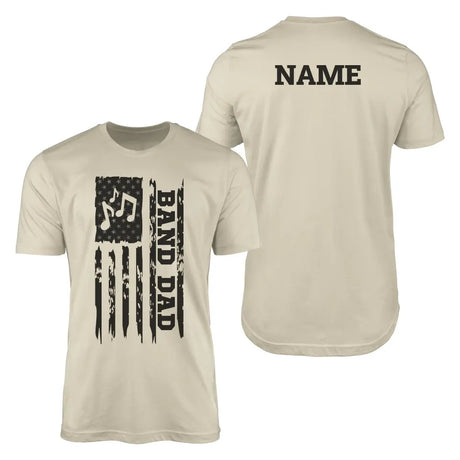band dad vertical flag with musician name on a mens t-shirt with a black graphic