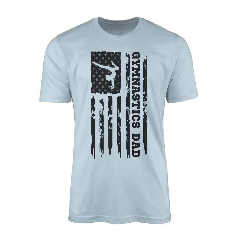 gymnastics dad vertical flag on a mens t-shirt with a black graphic