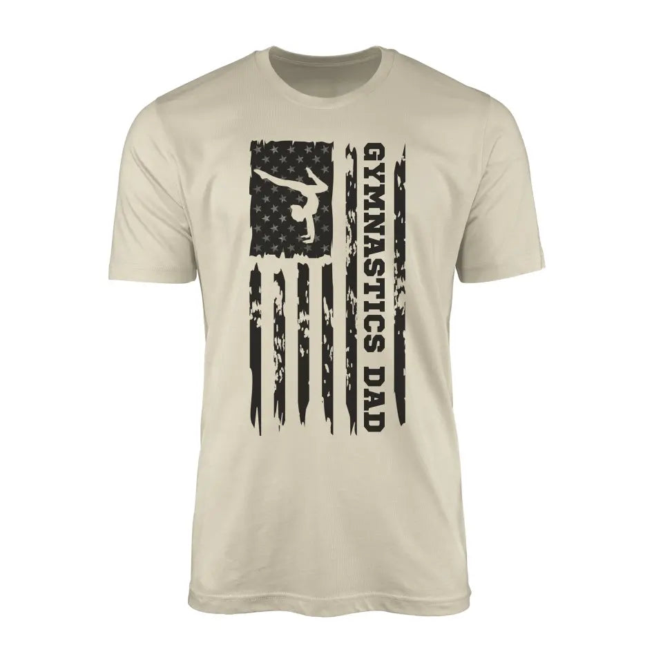 gymnastics dad vertical flag on a mens t-shirt with a black graphic